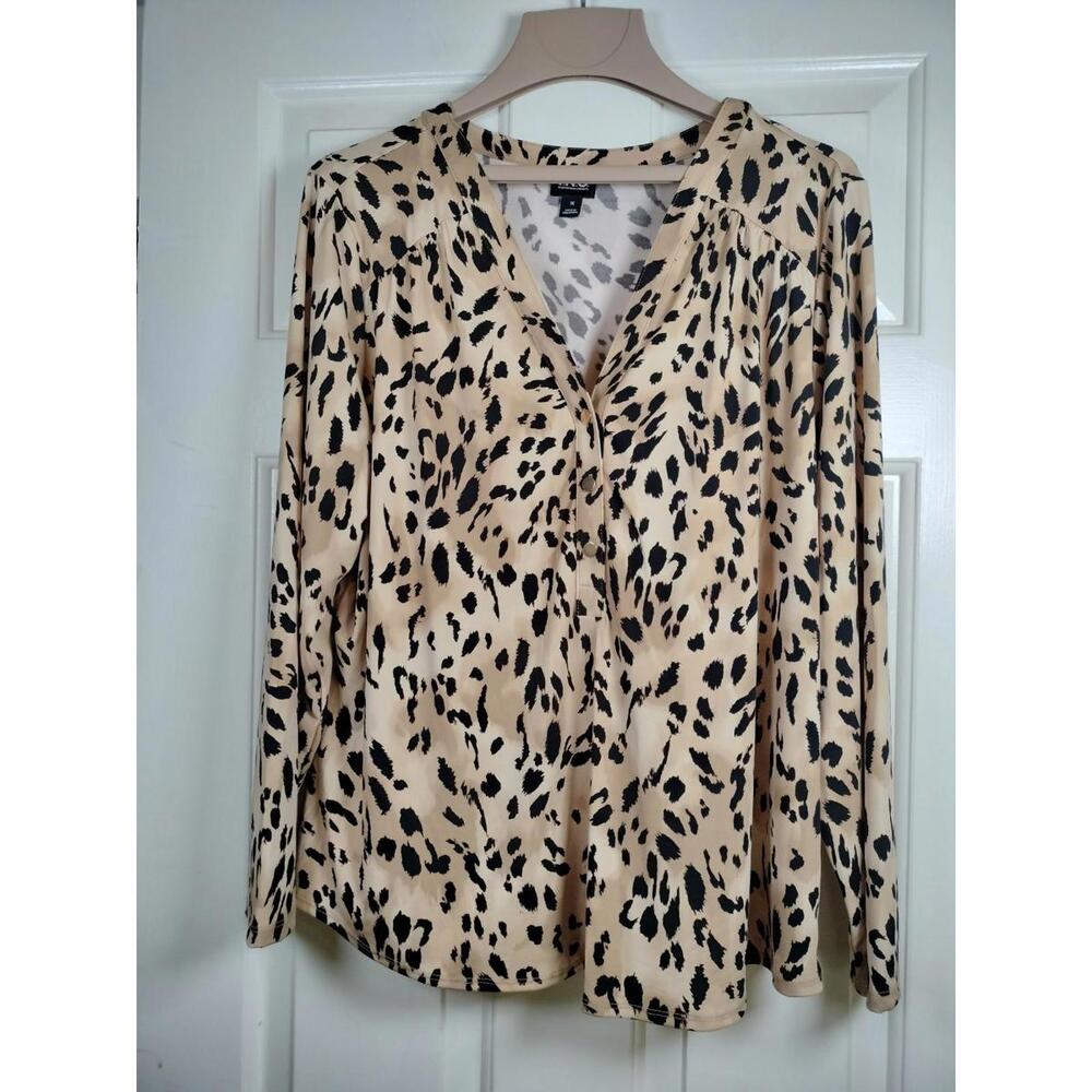 NWT INC Reinvent Knits Caliste Animal Print Long Sleeve Blouse Plus Size‎ 1X